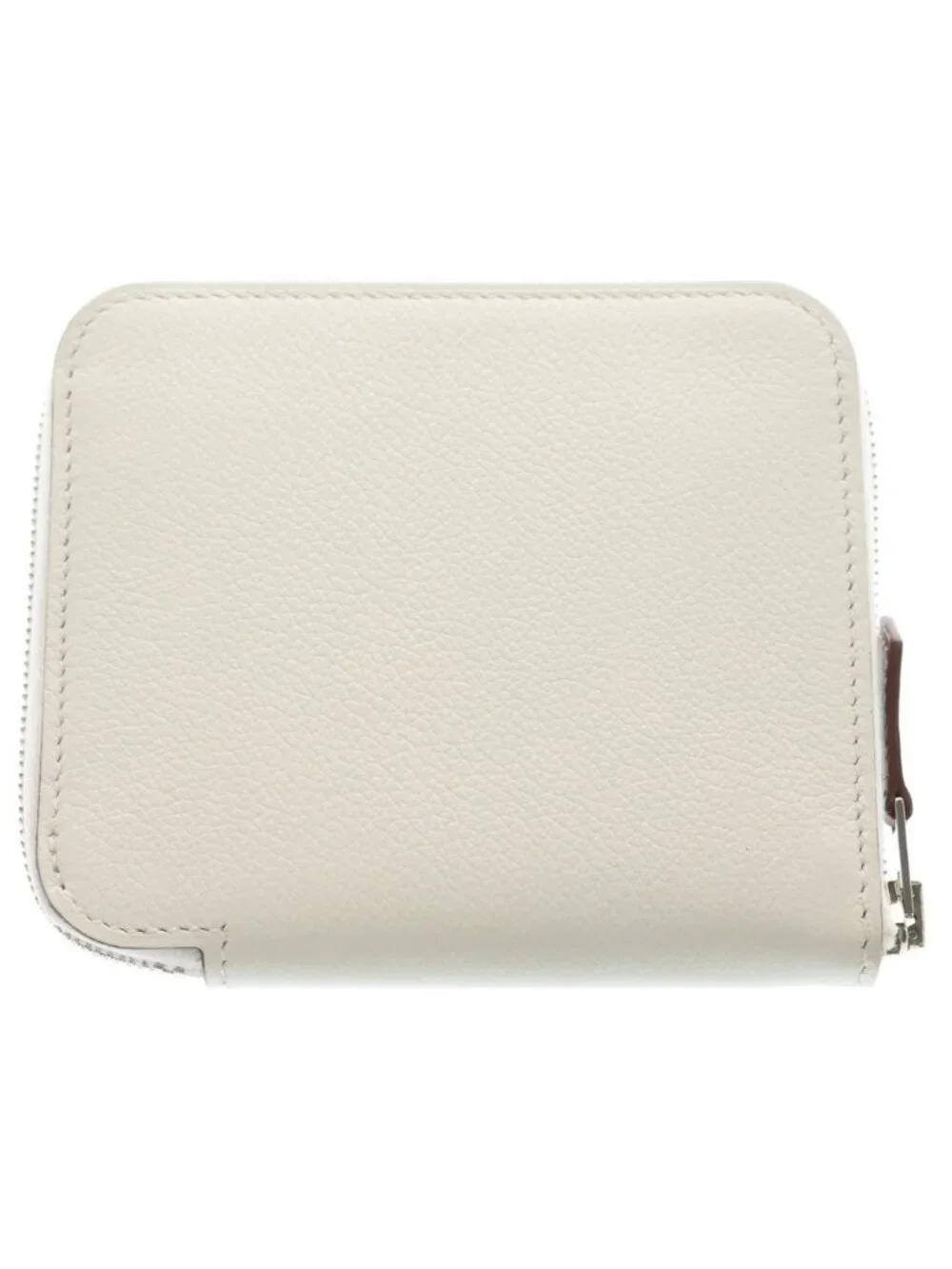 Hermes Azap Compact Veau Epsom Silver Zip Around Wallet White